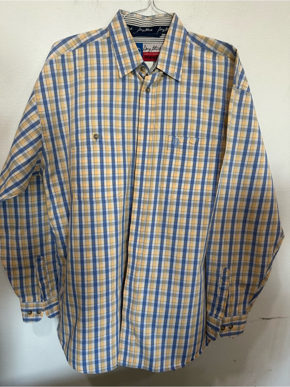 Wrangler Yellow and Blue Plaid Button-Front Dress Shirt